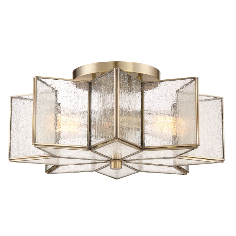 Plafonnier 2 lumières Putnam en laiton naturel, Transparent