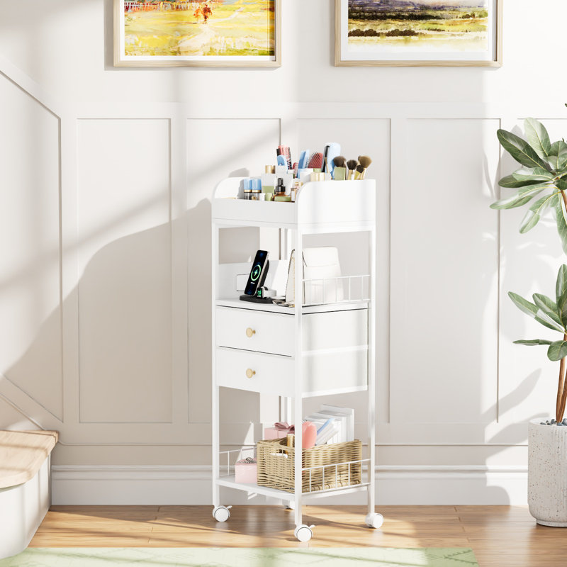 Makeup Organizer - LED&Charging Station Make Up Organizers Storage Vanity Cosmetics Display White