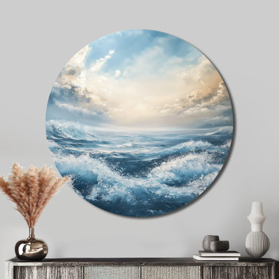 Parallel Beach of Abstract Coastal Landscape I - Art mural rond en métal minimaliste abstrait