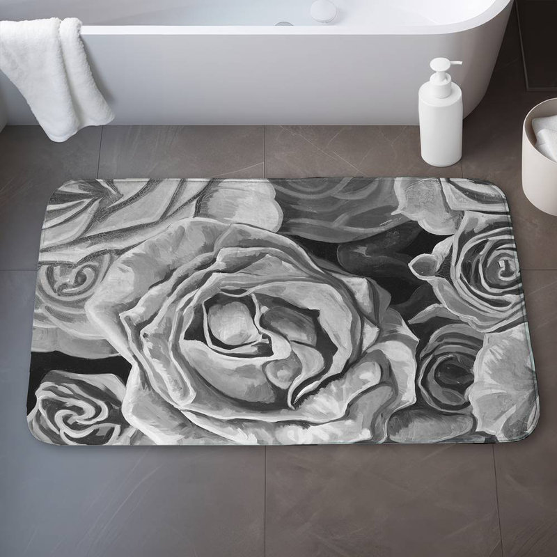 Grayscale roses Bath Mat with Non-Slip Backing - Quick Dry Memory Foam Bathroom Rug - Absorbent - Modern Plush Spa-Style - Machine Washable