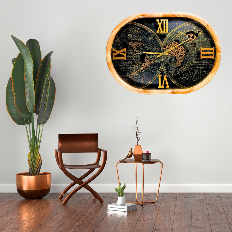 THE GEARS CLOCK Wall Clock with Real Moving Gears PO-LI_ 27 in Round WOOD-BLACK