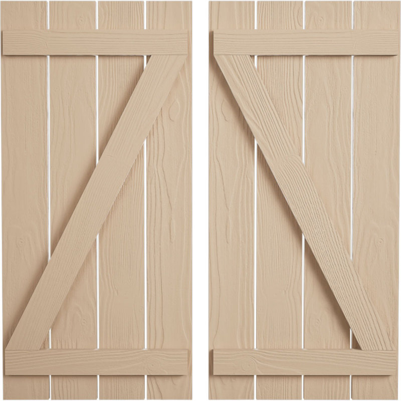 Volets rustiques à quatre planches espacées avec planche en Z (par paire), Texture sablée / brun clair apprêté, 23"