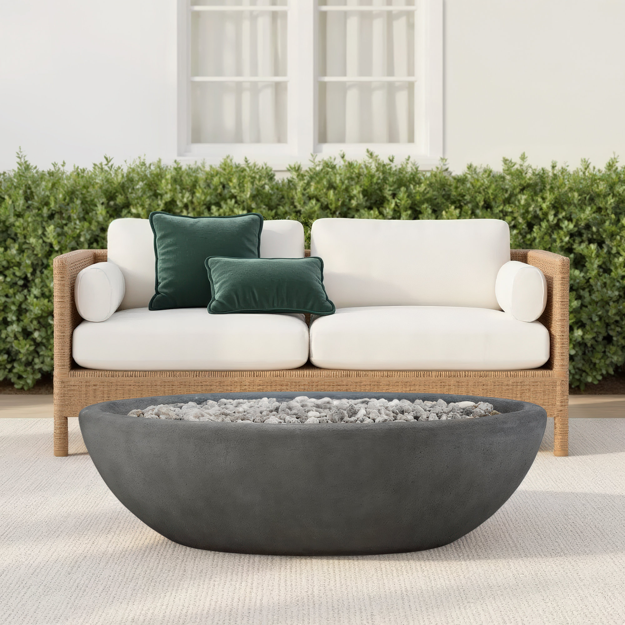 RIVERSIDE Oval Propane Fire Bowl by Real Flame, Shale, 15.25" H x 48.25" W x 28.25" D