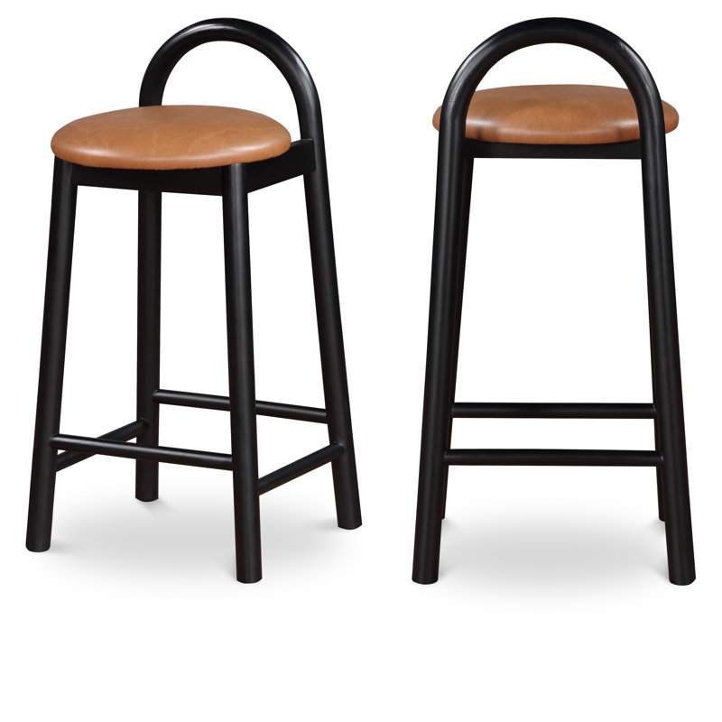 Calvin 27" Counter Bar Stool, Black, Cognac Vegan Leather