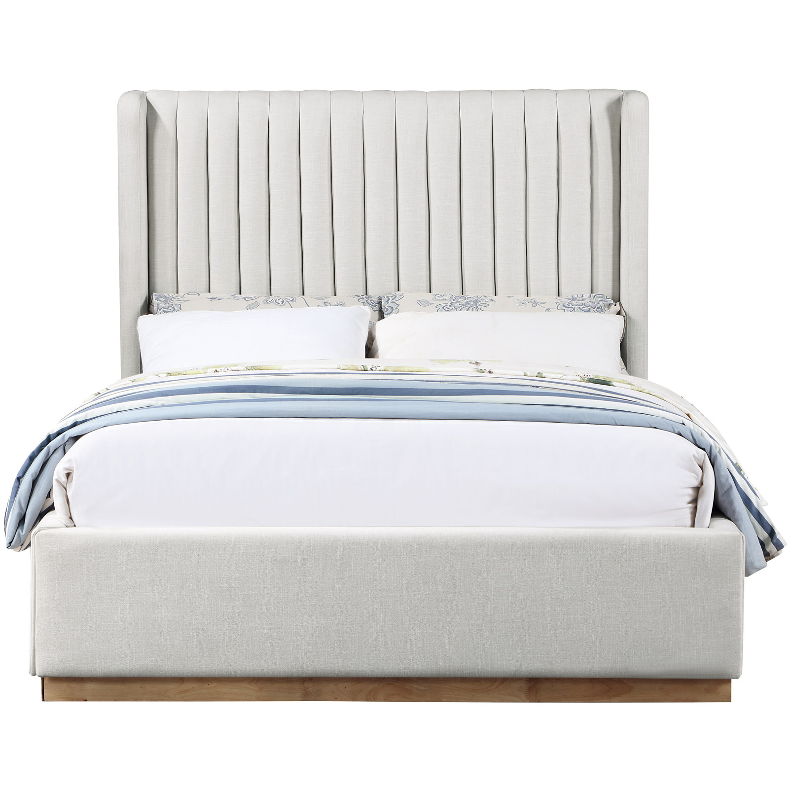 Chamblis Linen Upholstered Bed, Cream Linen Textured Fabric, Queen
