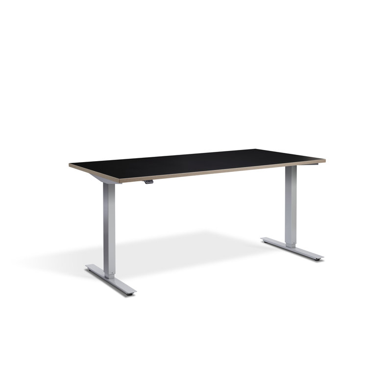 Aarifah Adjustable Metal Base Standing Desk, 70cm H x 120cm W x 80cm D, Silver, Black Ply Edge