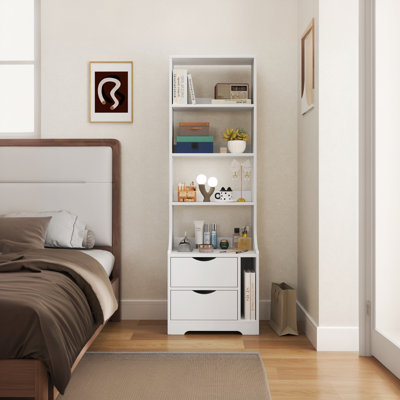 Nightstand With Bookcase, Two Drawer Nightstand For Bedroom