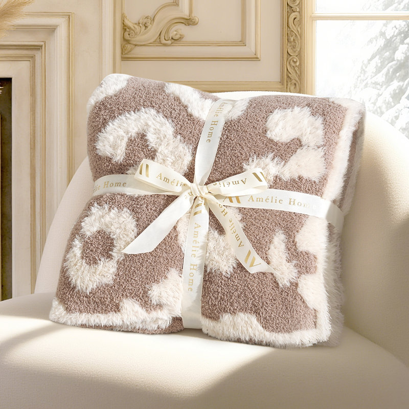 Jeté réversible à carreaux léopard, Beige / motif de peau d'animal