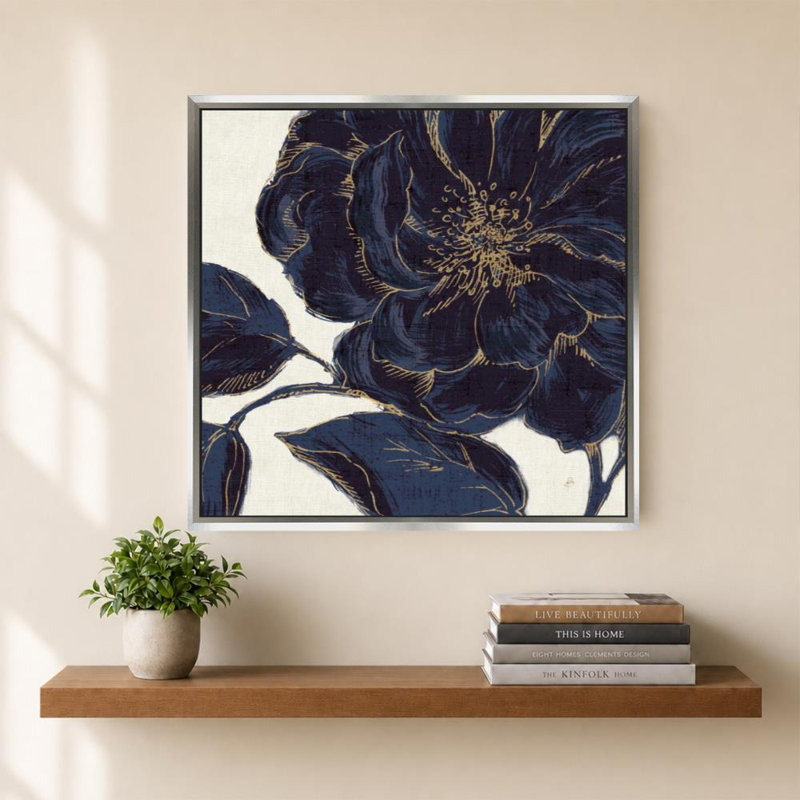 «Indigo Garden II» par Daphne Brissonnet - impression sur toile, H 36 po x l 36 po, Cadre flottant biseauté, Silver