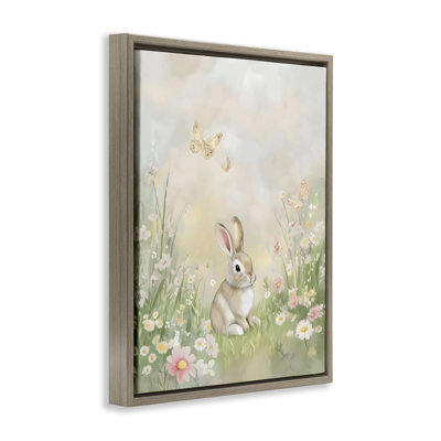 Nursery Bunny in Meadow Floating Frame, design by Arlington Prints