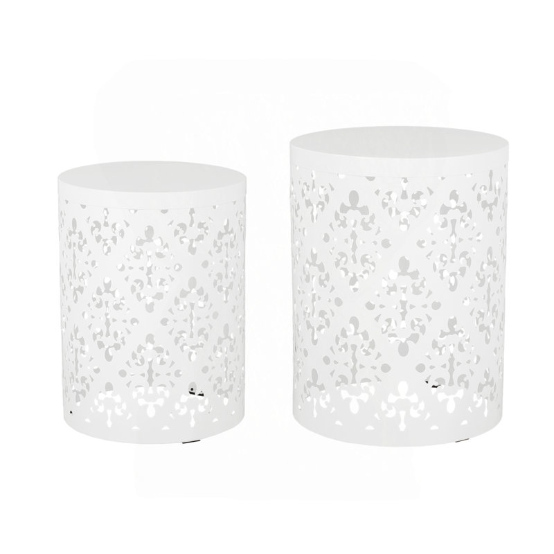 Charming Metal Side Table Set With Modern And Durable Design, White