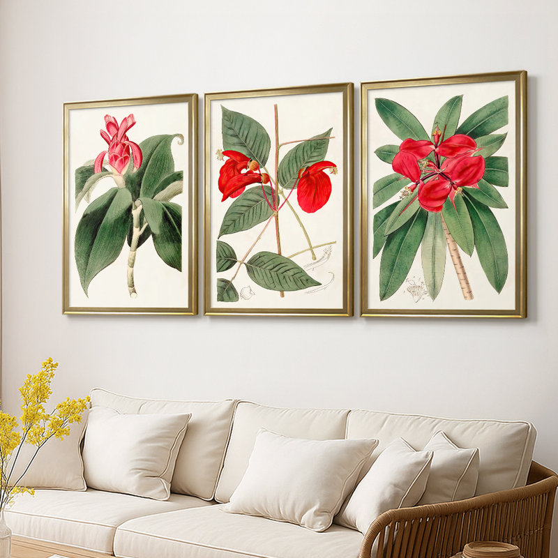 FloraOf TheTropicsI - Toile tendue avec châssis sur mesure - 3 pièces, H 15 po x l 19 po