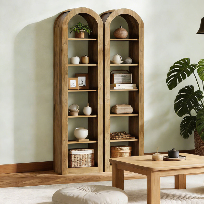 75" Tall Arched Bookshelf, 6-Tier Open Bookcase
