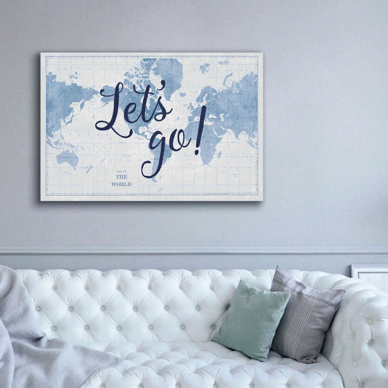«Blueprint World Map Lets Go» par Sue Schlabach, estampe numérique sur toile, L 60 po x H 40 po