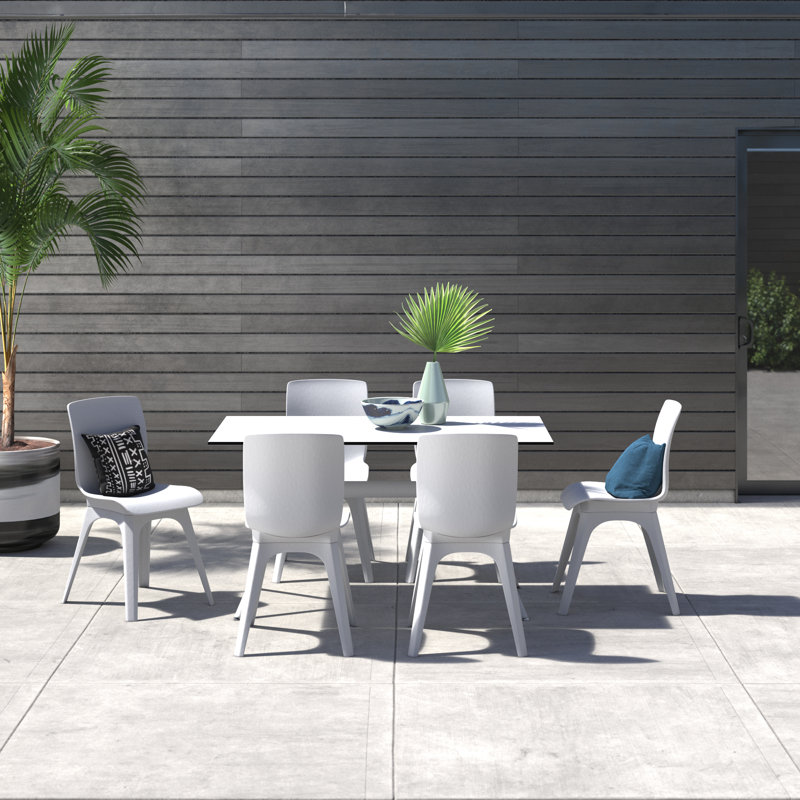 Saranna 6 - Person Patio Dining Set with Rectangular Table, White