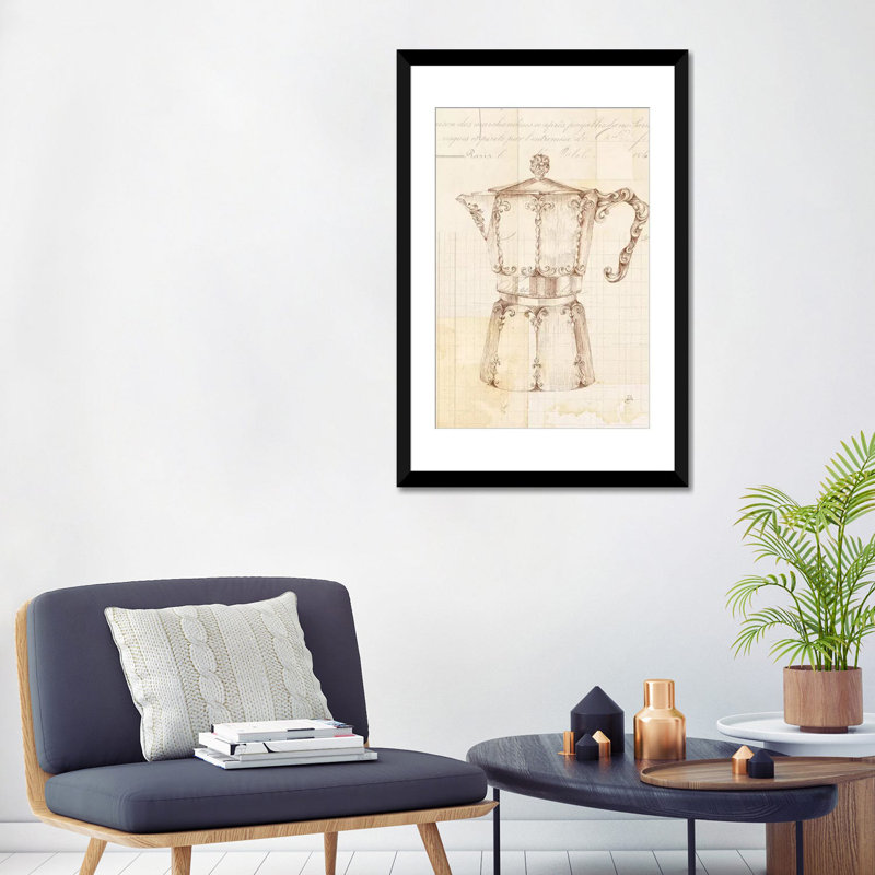 «Authentic Coffee III», impression sur toile, H 24 po x l 16 po x P 1 po, Papier d'art encadré noir, Blanc