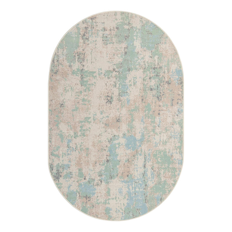 Brown/Teal Area Rug, Oval 4'1" x 6'1"