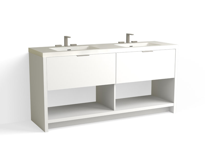 Vista 72" W Freestanding Double Bathroom Vanity, 8" Widespread, White Gloss, White Nanomatte/Satin Nickel