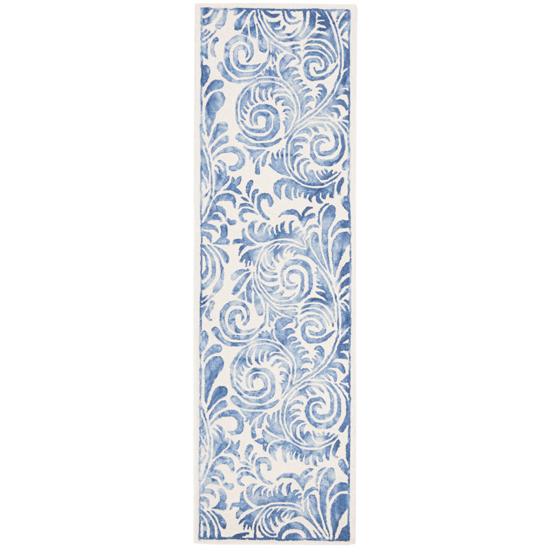 Oakton Hand Tufted Wool/Cotton/Latex Paisley Rug in Ivory/Blue, Runner 2'3" x 8'
