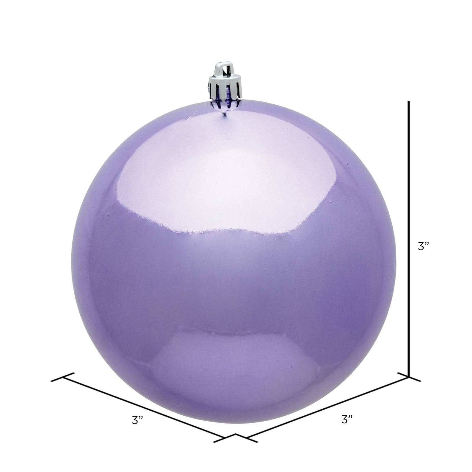 Shatterproof Bauble, Lavender Shiny, 3" H x 3" W x 3" D