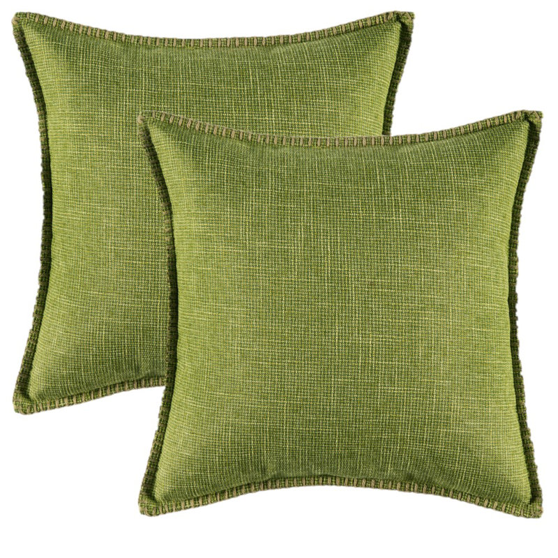 Ensemble de 2 coussins en lin à garniture décorative (inséré inclus), Carré, H 18 po x l 18 po, Vert