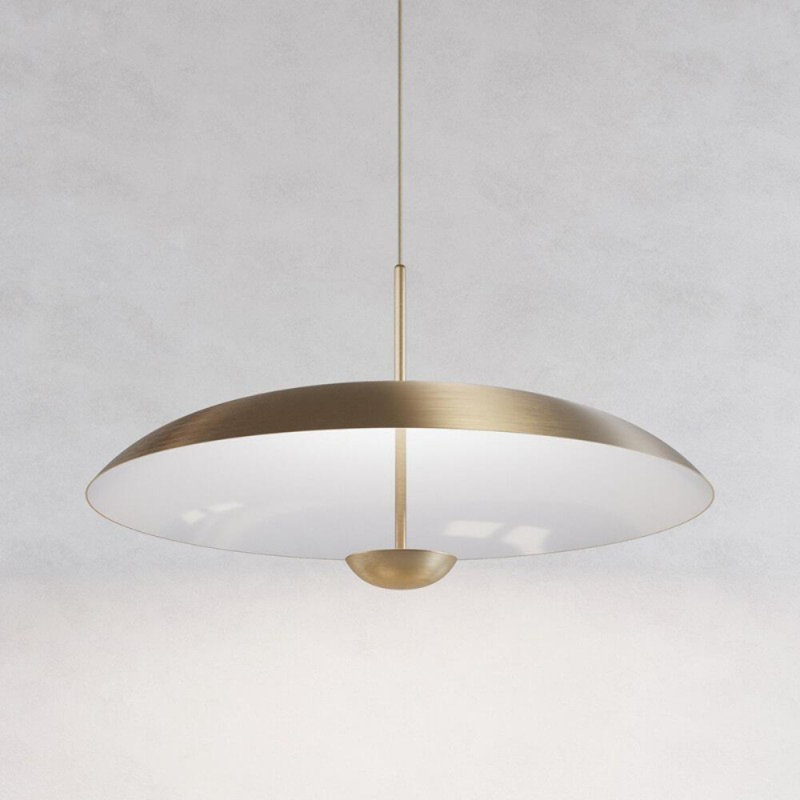 Lustre tambour 1 lumière DEL à abat-jour, Acier inoxydable satiné, Blanc lustré, 45" Diameter x 22" Height