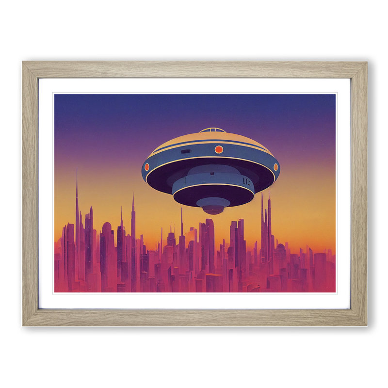 UFO Art Vol.4 - Single Picture Frame Print, 34cm H x 46cm W x 2cm D, Oak Framed