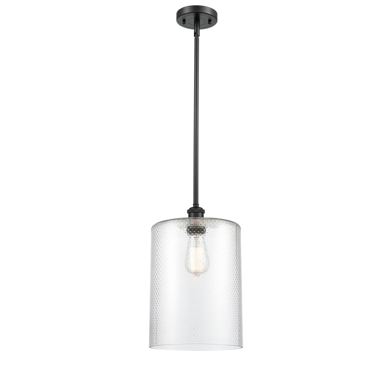 Luminaire suspendu cylindrique à 1 lumière Leilani, Ampoule à DEL rétro de 6 watts, Clair, Noir mat