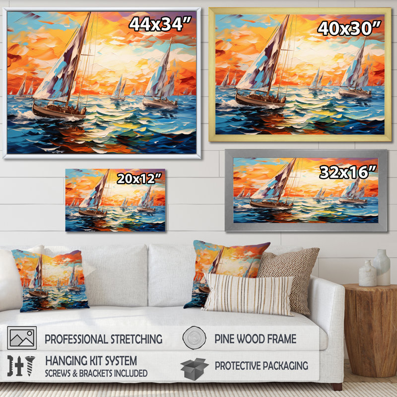 Sailboat Seascape Symphony II - Sailing Boat Wall Decor, Cadre flottant blanc, H 24 po x l 32 po x P 1 po