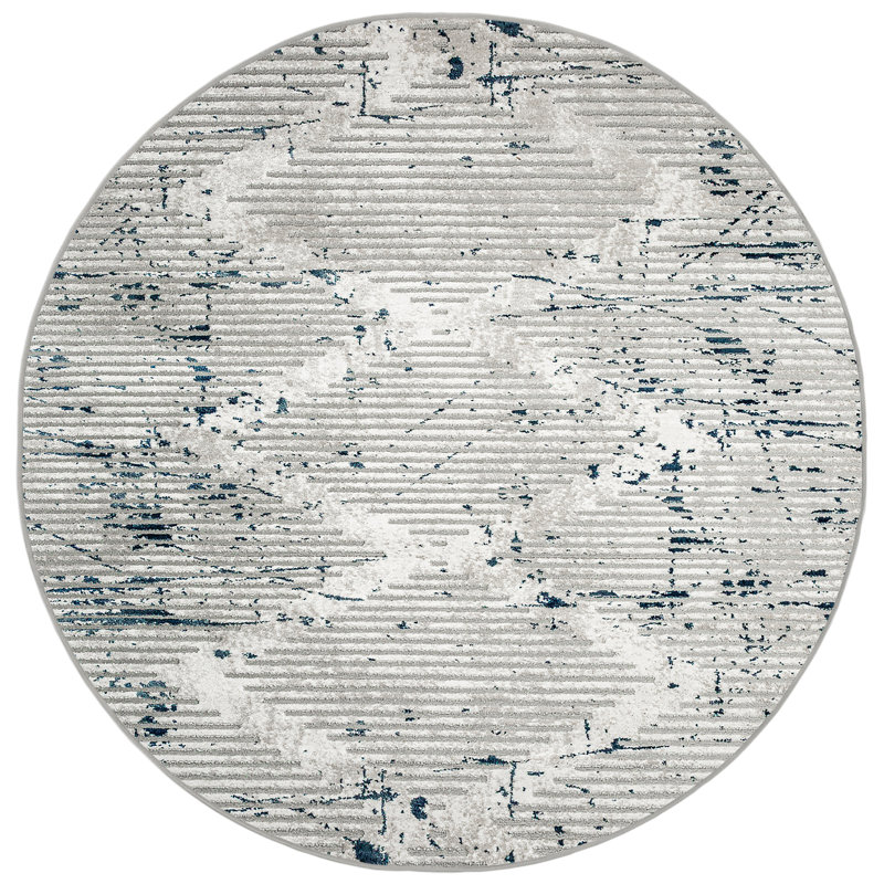 Davide Blue Geometric Area Rug – Modern Transitional Design, Soft High-Low Texture, Round 5'