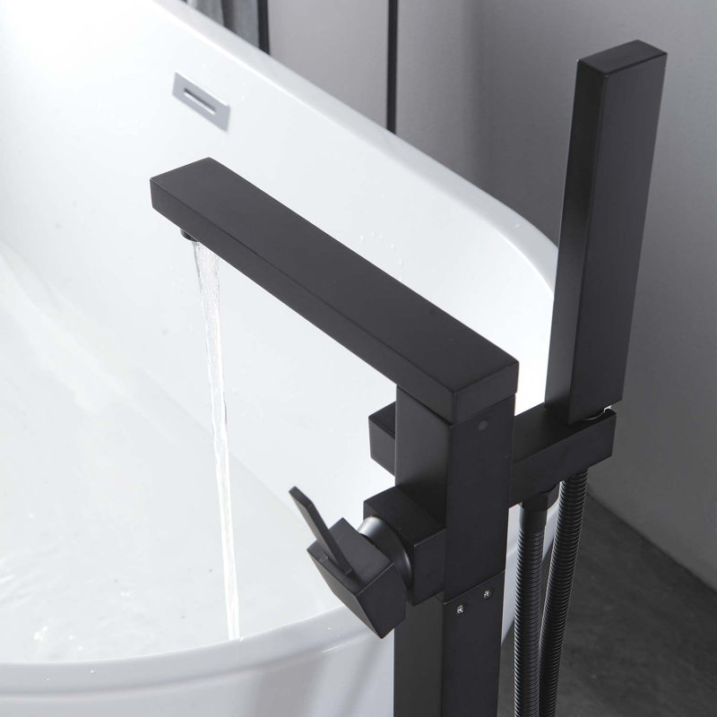 DAX Roma Freestanding Brass Tub Filler with Hand Shower, Black