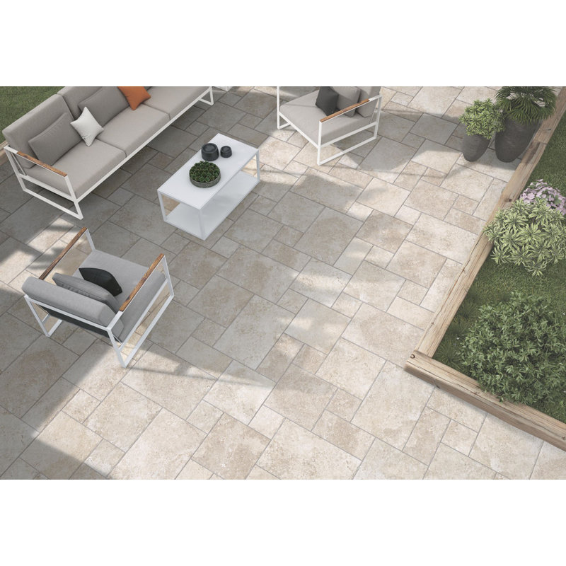 Manor 4-piece Modular Pattern Porcelain Tile, Beige/Cream/Taupe