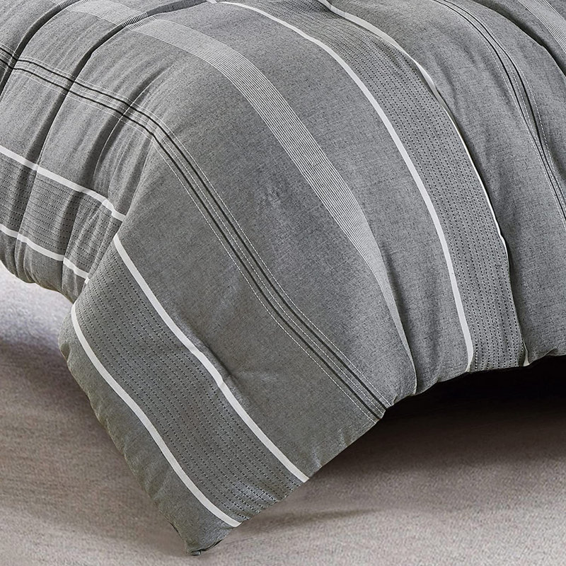 Porter 7-Piece Gray White Yarn-Dyed Striped Comforter Set, California King Comforter + 6 Additional Pieces