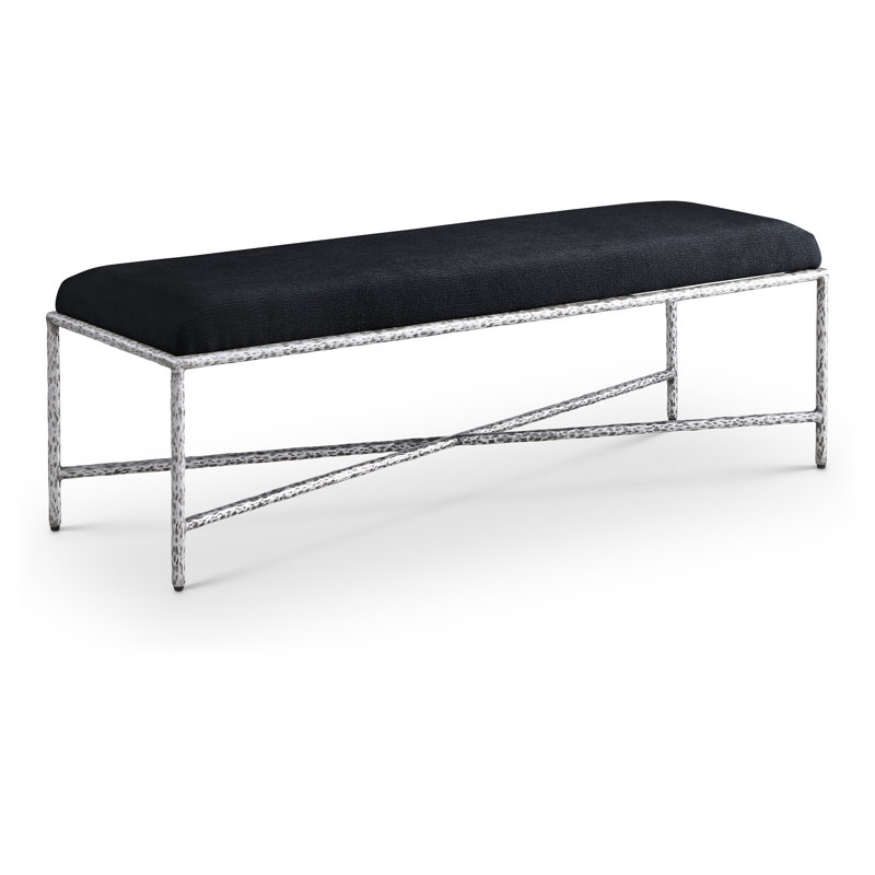 Iyania Chenille Fabric Bench, Silver, Black Chenille Fabric