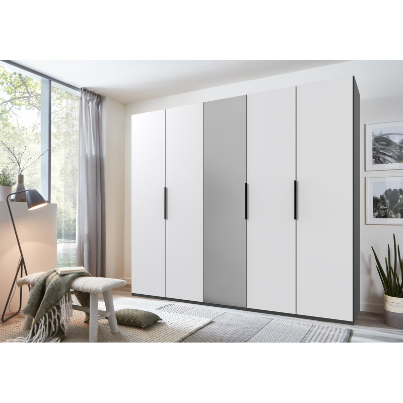 Guardino 5 Door Wardrobe, 236cm H x 250cm W x 58cm D, White/Graphite