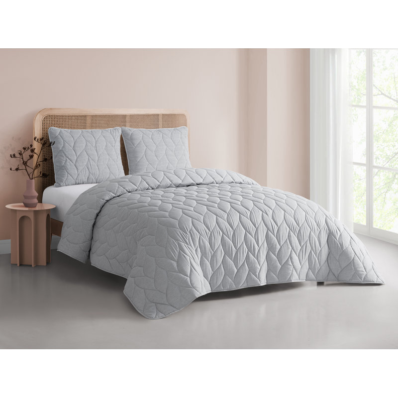 Ensemble d'édredon réversible 3 pièces Emily, Édredon pour très grand lit + 2 taies décorativ, Gris