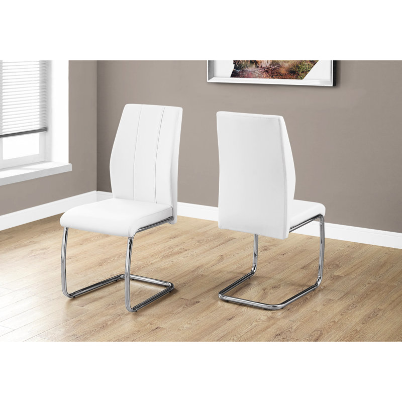 2 chaises de cuisine rembourrées, similicuir blanc, structure en métal, look contemporain pour la salle à manger de 2 pièces élégantes en cuir, métal, maison moderne