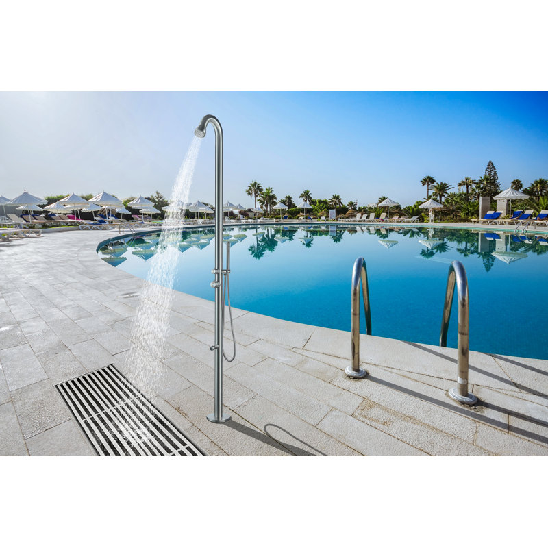 Tall Stainless Steel Freestanding Outdoor Shower with Footwash Spout