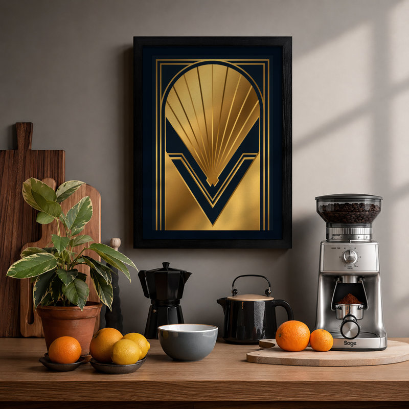 Sunburst Art Deco - Framed Print, A2 - 59.4 x 42.0 cm, Black