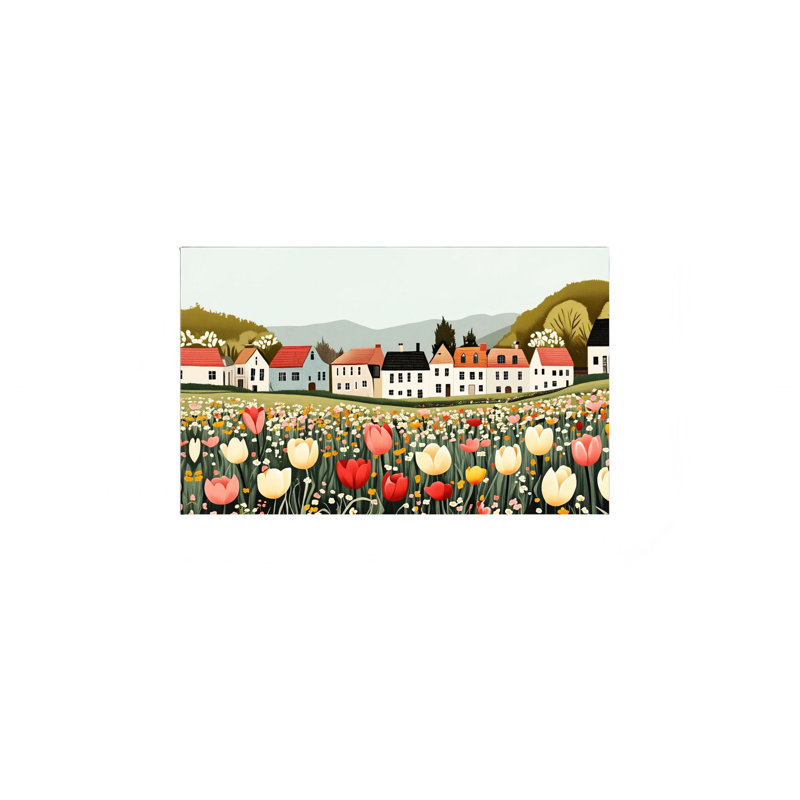 Village Village Tulip Field, cadre en bois à l'arrière intégré, art mural panoramique, l 36 x L 24