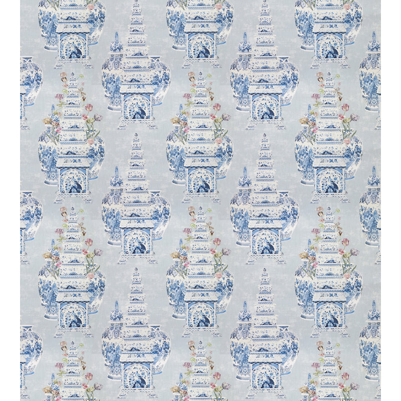 Royal Delft Floral Metallic Wallpaper Roll, Blue/Gray