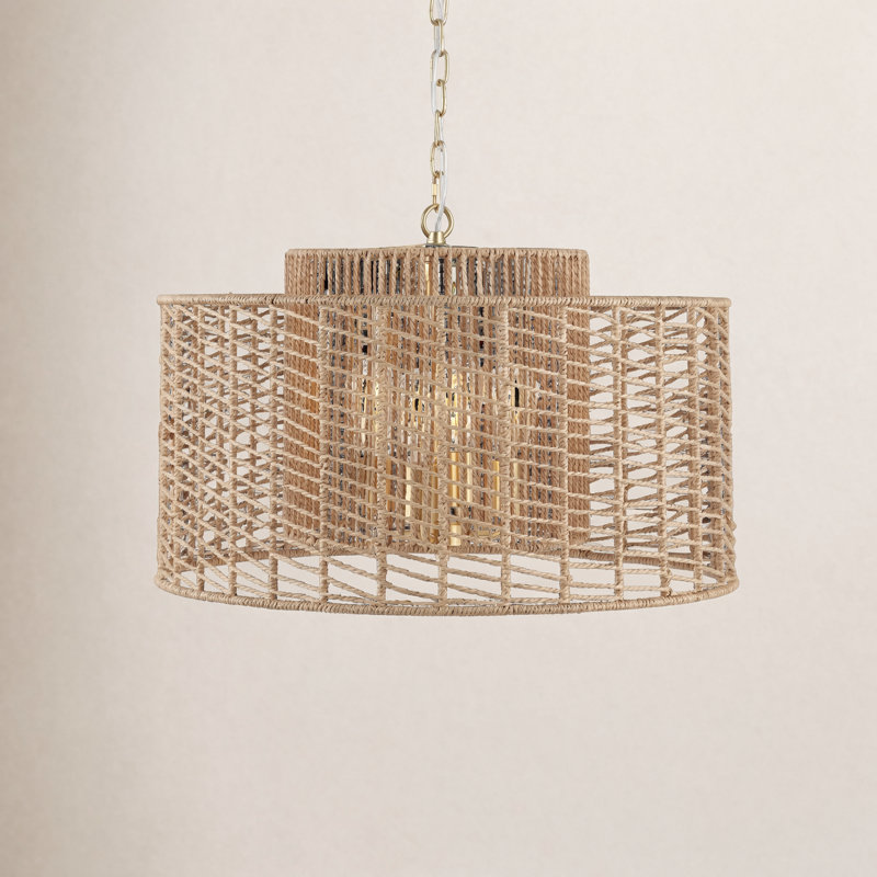 4 - Light Drum Pendant, Brass Gold, Natural