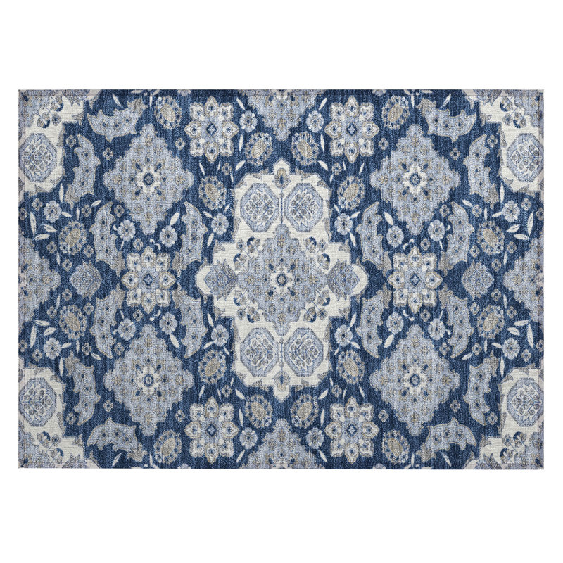 Machine Washable Indoor/Outdoor Xhevrie Blue Rug, Rectangle 1'8" x 2'6"