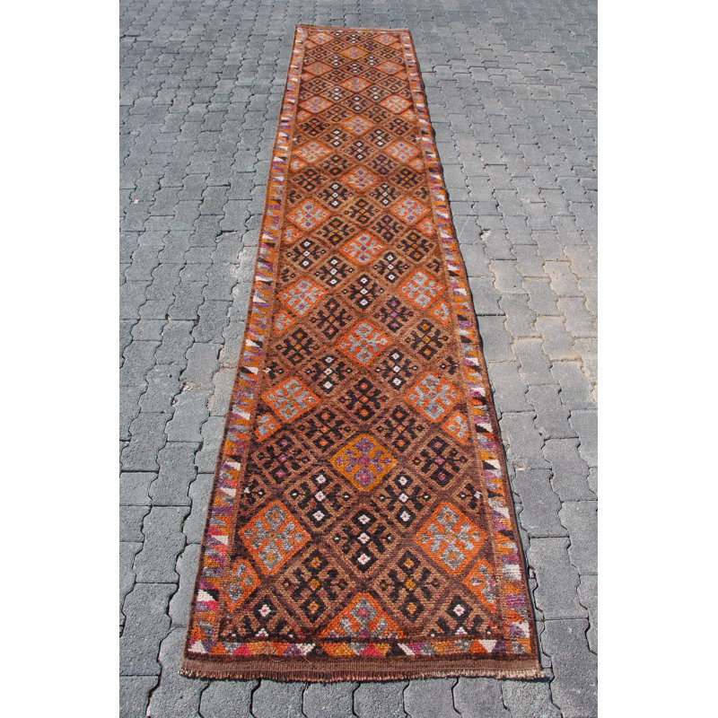 Tapis de couloir rétro en laine brun Herki