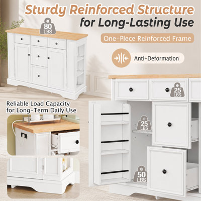 Buffet avec rangement, console de cuisine avec 5 tiroirs, 2 armoires, tablettes réglables, buffet pour la salle à manger, le salon, le vestibule