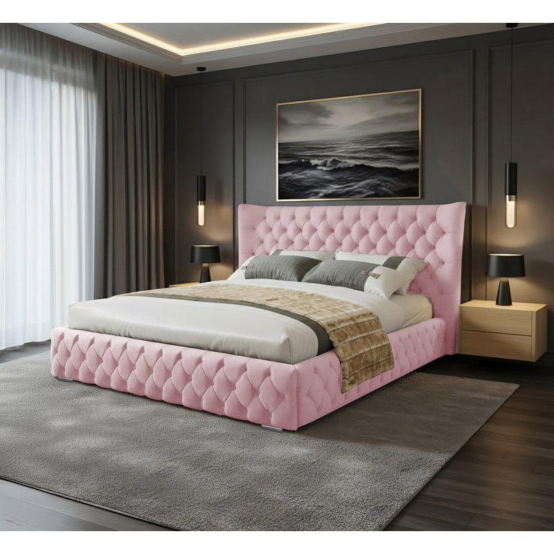 Achilleas Upholstered Bed, Pink, Single (3')