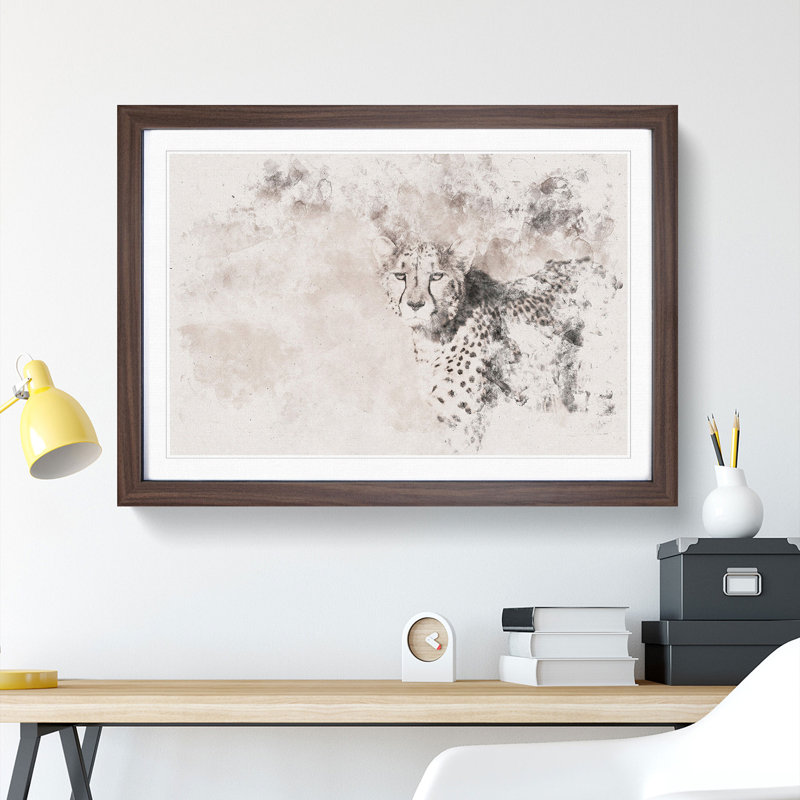 Cheetah with Orange Eyes - Picture Frame Painting Print, Walnut Framed, 45cm H x 63cm W x 2cm D