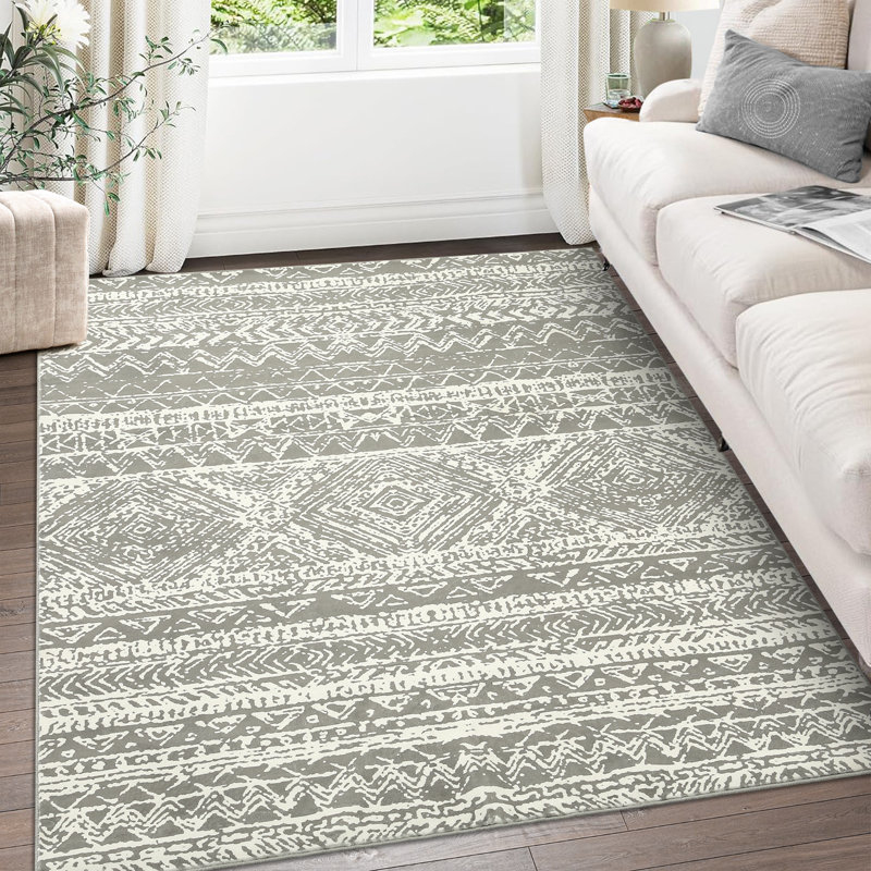 Boho Machine Washable Rug with Rubber Backing for Living Room Large Non-Slip Dining Room Rug Easy-Cleaning Floor Carpet for Bedroom Office Nursery Playroom