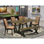 Ensemble de salle à manger moderne de 5 pièces comprenant une table rectangulaire en bois avec pieds en V et 4 chaises de salle à manger Parsons en lin bleu, 101,6 x 182,9 cm, multicolore-944329206-944610695