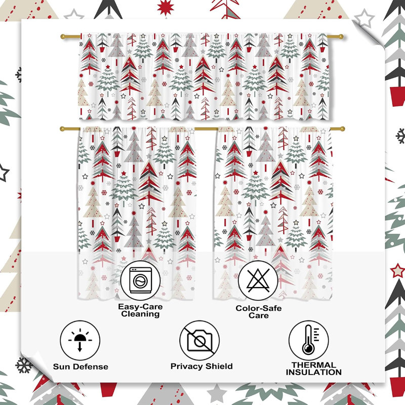 Rideaux de cuisine Joyeux Noël pour fenêtres, décorations de sapin de Noël, cantonnières, ensemble rideaux et cantonnières sapin d'hiver, décoration de Noël